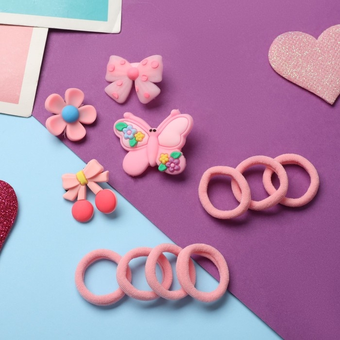 Набор для волос Набор для волос "Выбражулька" (10 резинок,4 зажима) бантики, розовый