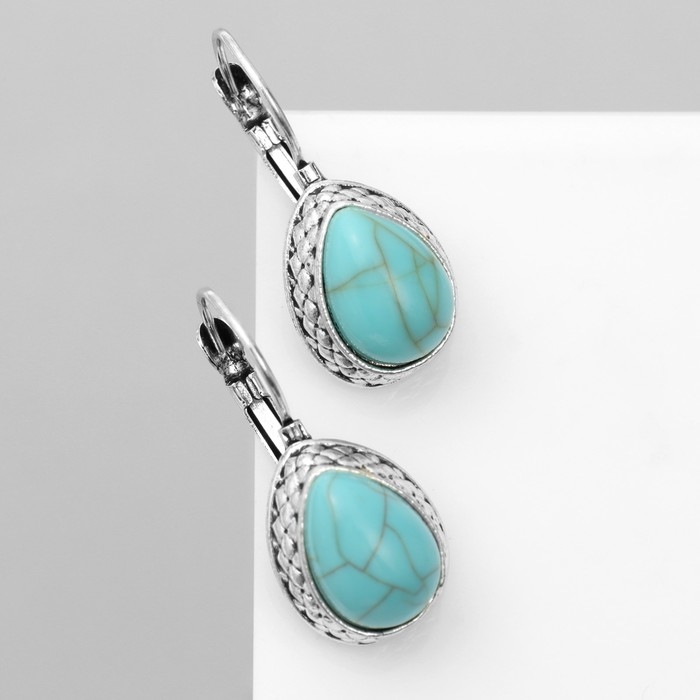 Серьги «Этника» капля бирюзы, цвет голубой в чернёном серебре Серьги «Этника» капля бирюзы, цвет голубой в чернёном серебре