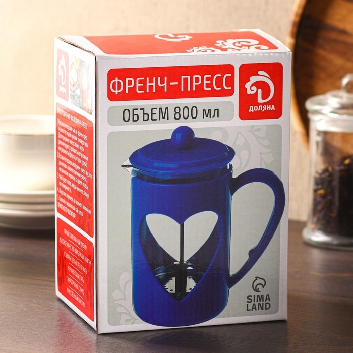 Чайник заварочный френч - пресс Доляна «Комплимент», 800 мл, стекло, цвет бирюзовый Чайник заварочный френч - пресс Доляна «Комплимент», 800 мл, стекло, цвет бирюзовый