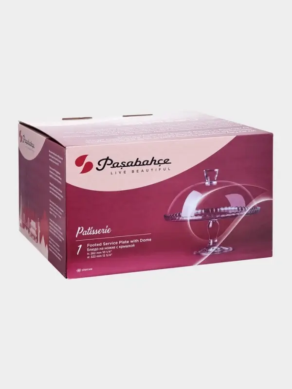 Подставка для торта Paşabah&ccedil;e Patisserie, с крышкой, для ножке, стекло, прозрачная