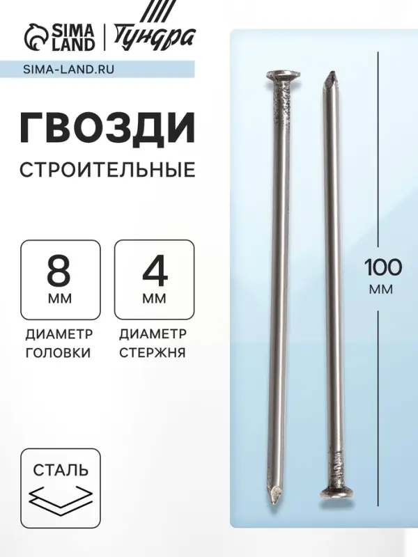 Гвозди ТУНДРА, строительные, ГОСТ 4028-63, без покрытия, 4&times;100 мм, фасовка 1 кг