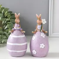 Сувенир полистоун "Лавандовые зайчики верхом на пасхальных яичках" набор 2 шт 6,5х6,5х13 см   109158