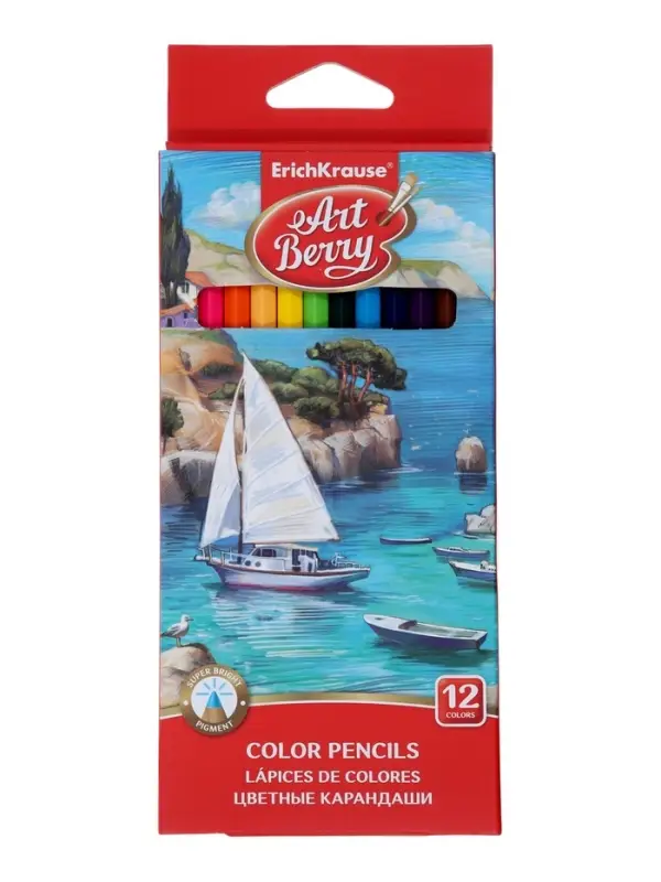 Карандаши 12 цветов ArtBerry Premium, дерево, шестигранные, 3 мм, с европодвесом
