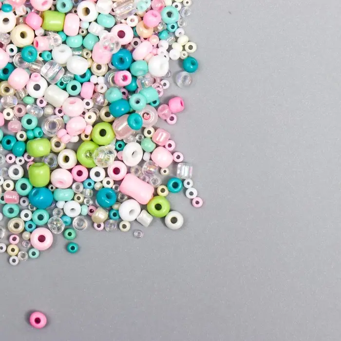Бисер стекло 6/0 - 15/0  Бисер стекло 6/0 - 15/0 "Ассорти мороженое" d=1,5-4 мм, н-р 10гр