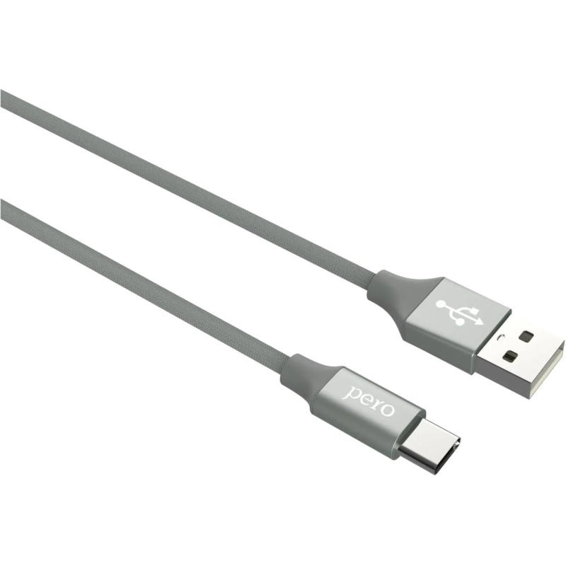 Кабель USB PERO DC-02 Type-C, 3А, 1м, серый