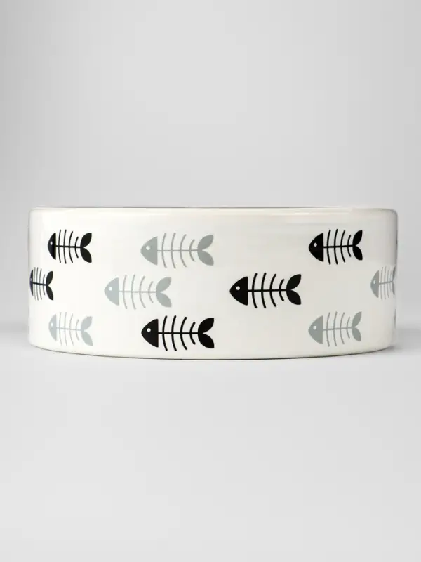 Миска &laquo;Рыбные косточки&raquo;, 300 мл, 12.5&times;4.5 см, керамика, серая, белая