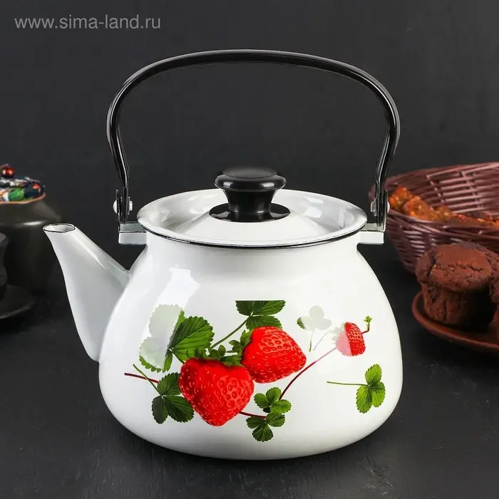 Чайник, 3 л, эмалированная сталь, рисунок МИКС, белый