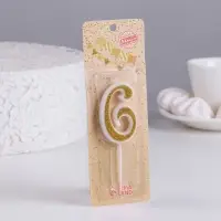 Свеча для торта с блестками «Цифра 6», золотая, 5.2 см