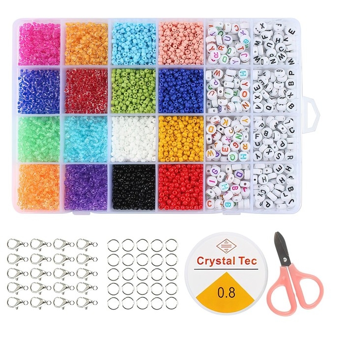 Набор для создания украшений, набор 24 цвета,1 шт. — 3 мм, 400 букв, леска, фурнитура, ножницы Набор для создания украшений, набор 24 цвета,1 шт. — 3 мм, 400 букв, леска, фурнитура, ножницы