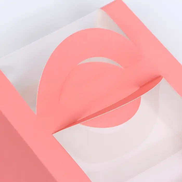 Коробка под бенто-торт с окном, розовый, 14&times;14&times;8 см