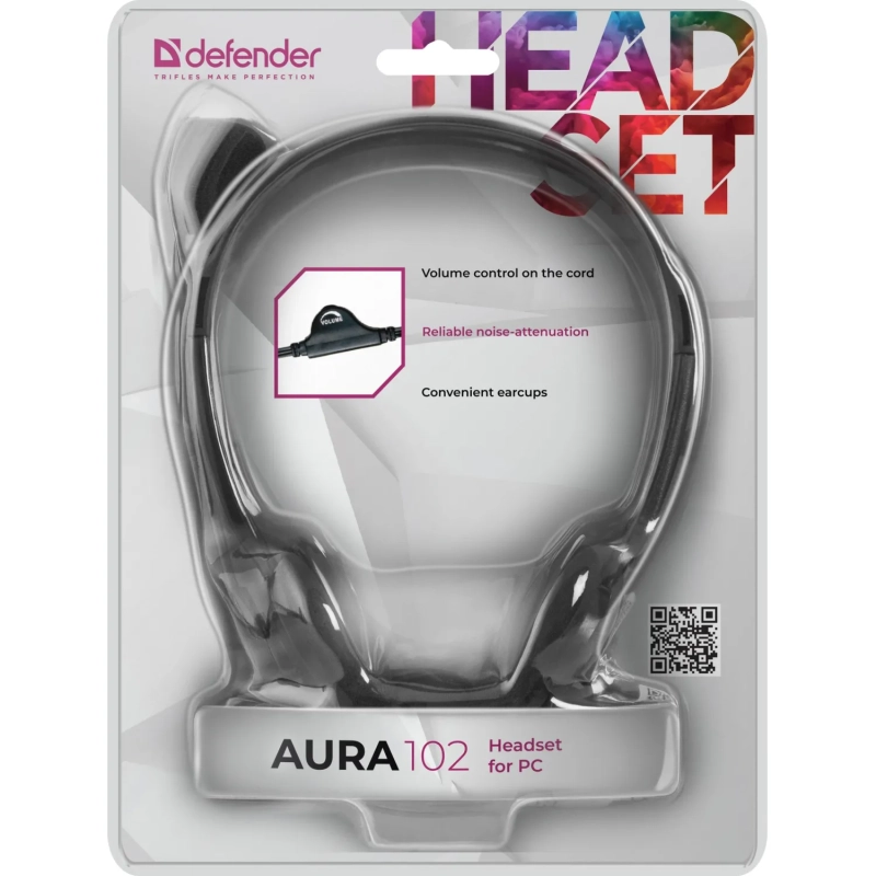 Гарнитура Defender Aura 102 черный, кабель 1,8 м (63102)
