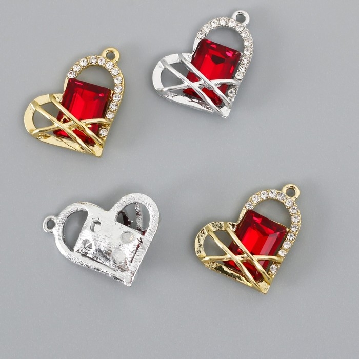 Декор для творчества металл, стразы Декор для творчества металл, стразы "Сердце в переплёте" набор 4 шт 2,7х2,2 см