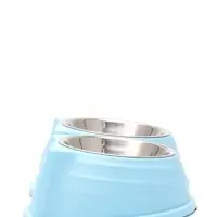 Миска двойная &laquo;Кисы&raquo;, 28&times;16.3&times;7.3 см, на пластиковом основании, металл, голубая
