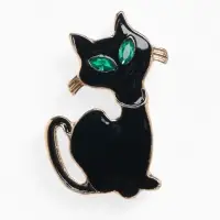 Брошь &laquo;Котик&raquo;, застенчивый, чёрная в золоте