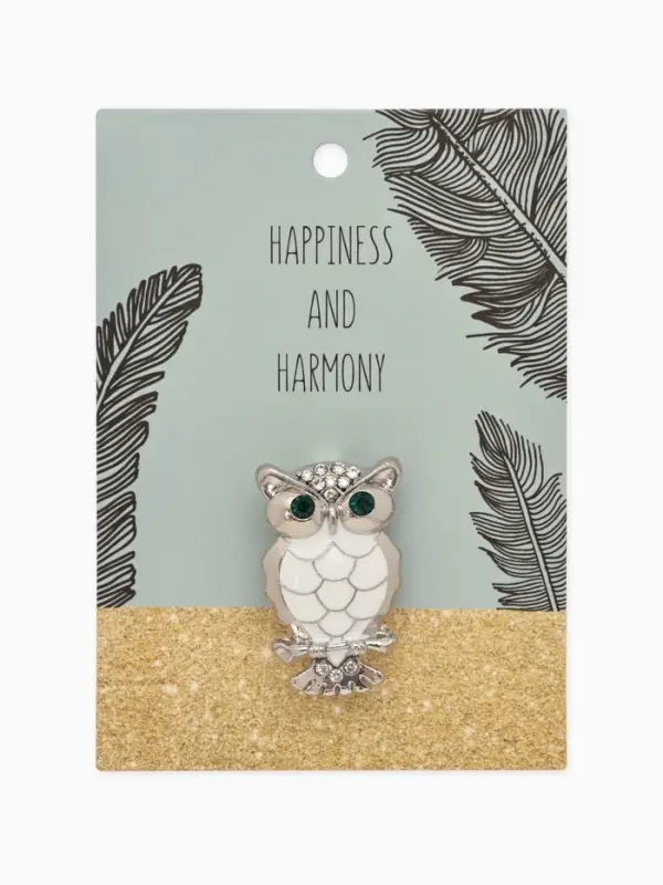Брошь &laquo;Сова&raquo;, зелёная, белый в серебре