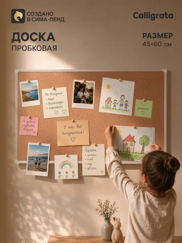 Доска пробковая Calligrata REEF, 45&times;60 см, в алюминиевой рамке