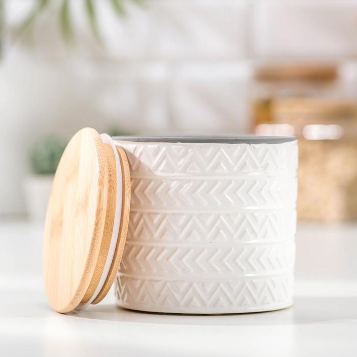 Банка керамическая для сыпучих продуктов «Этника», 400 мл, цвет белый