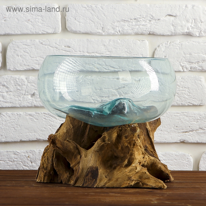 Вазон стекло на дереве  Вазон стекло на дереве "Забота" 20х25х25 см, МИКС