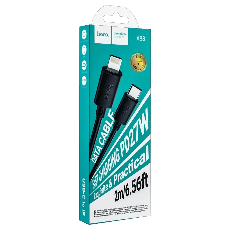 Кабель Type-C на Lightning 2M 27W X88 HOCO черный