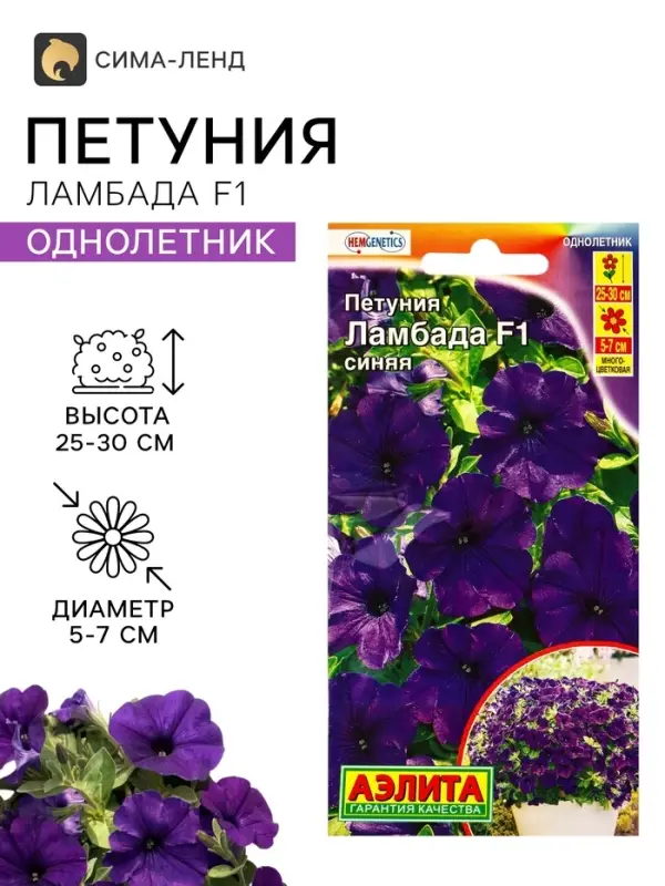 Семена цветов Петуния &laquo;Ламбада синяя&raquo;, многоцветковая, F1, 7 шт., HemGenetics, &laquo;АЭЛИТА&raquo;