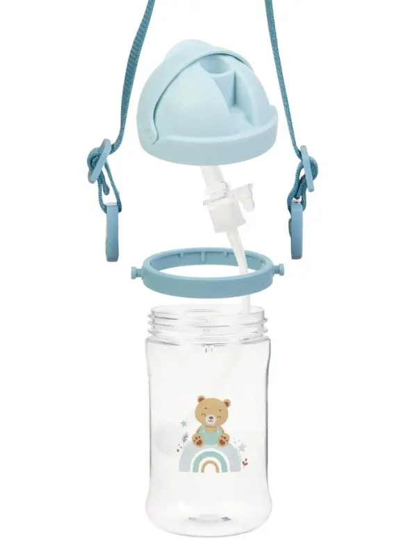 Поильник - непроливайка детский с силиконовой трубочкой и грузиком, от 9 мес., 350 мл., на ленте, цвет голубой, Крошка Я