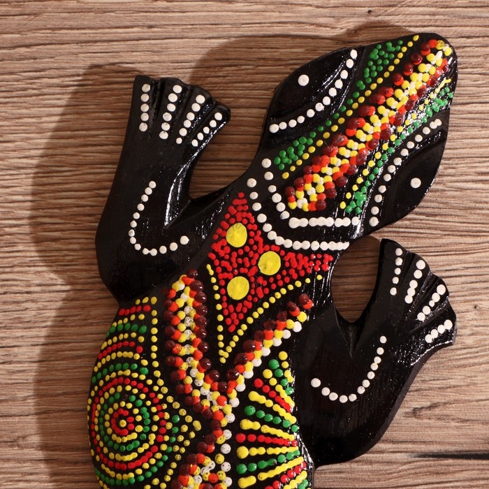 Панно дерево  Панно дерево "Геккон цветная абстракция" 30 см, МИКС