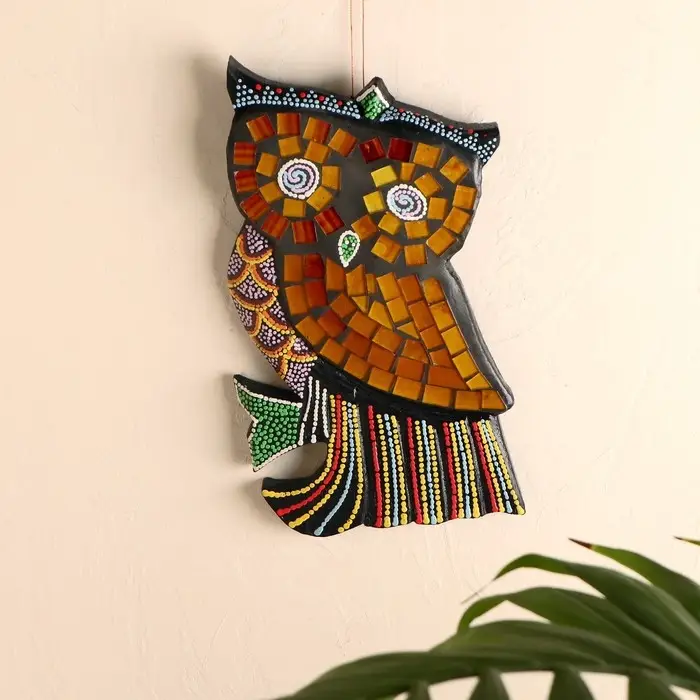 Панно Панно "Сова" дерево с мозаикой, 11х1х20 см