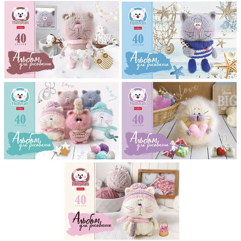 Альбом для рисования А4,40л,скрепка,Уютные котики,5диз,074749