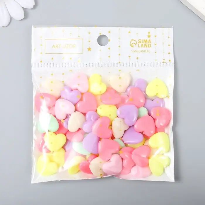 Набор бусин для рукоделия и плетения &laquo;Арт Узор. Сердечки: неоновые тона&raquo;, 60 шт., пластик, 1.3&times;1.5&times;0.5 см