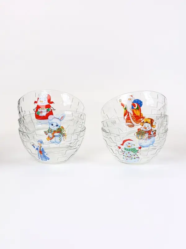 Салатник новогодний, d=16 см, стекло, прозрачный, рисунок МИКС