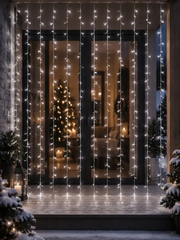Гирлянда &laquo;Занавес&raquo; 2&times;3 м, IP65, УМС, прозрачная нить, 600 LED, мерцание, свечение белое, 220 В