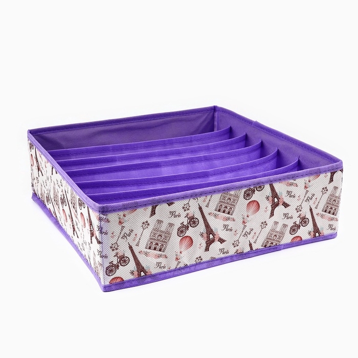 Органайзер для хранения, кофр для белья 7 ячеек  Органайзер для хранения, кофр для белья 7 ячеек "Париж", 32 х 32 х 10 см