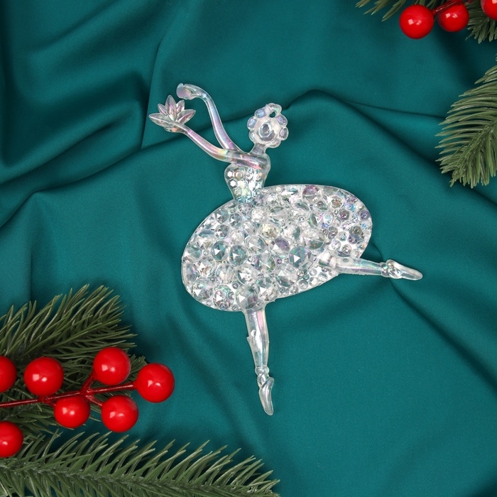 Ёлочная игрушка «Зимнее волшебство. Балерина перелив» пластик, 14х10,5 см, прозрачный