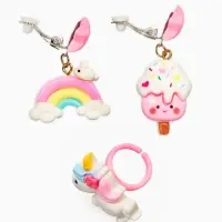 Набор детских украшений "Выбражулька" единорог, сладости, 3 предмета: клипсы, кольцо, бусы   1093720