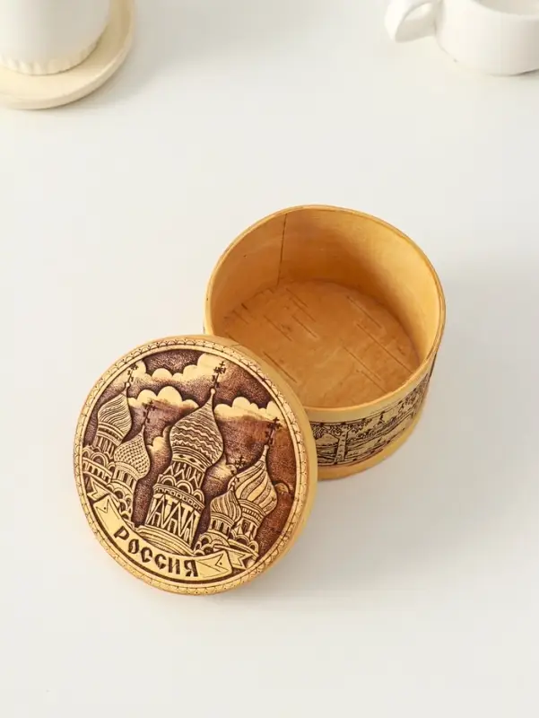 Шкатулка для украшений &laquo;Россия&raquo;, круглая, 12&times;7 см, береста