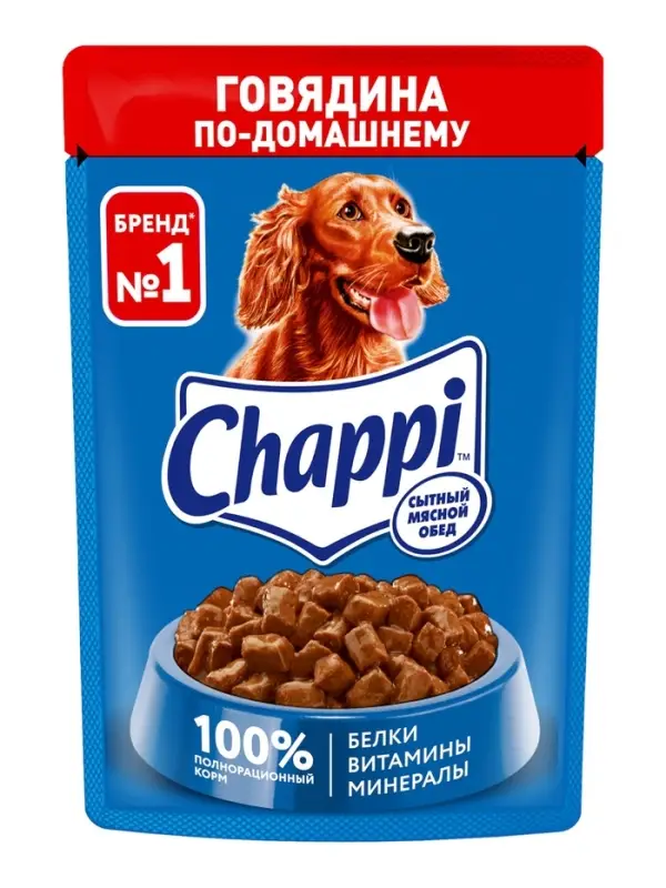 Влажный корм Chappi для собак, с говядиной по-домашнему, пауч, 85 г