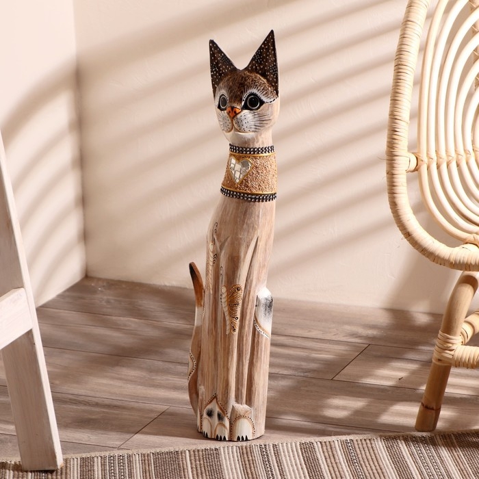 Сувенир дерево Сувенир дерево "Кошка с бабочками и зеркальным сердцем" 60х12х6 см