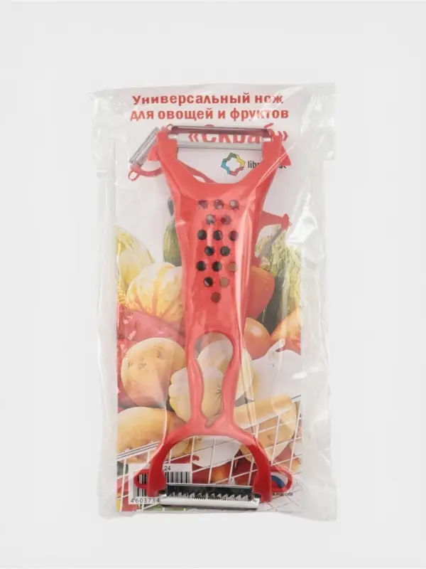 Овощечистка двухсторонняя Libra Plast &laquo;Скраб&raquo;, 18 см, красная