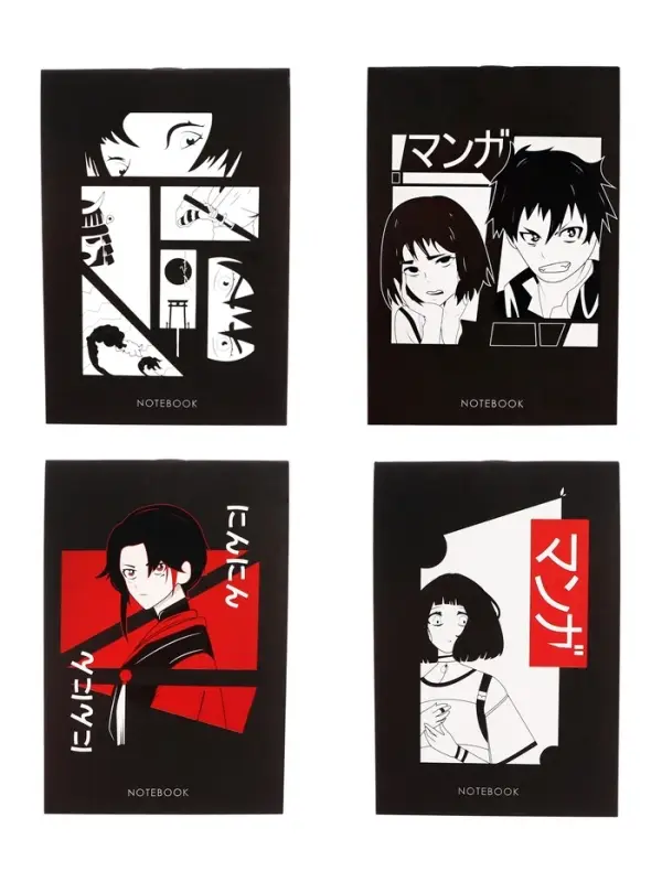 Блокнот А6, 24 листа в клетку на скрепке "Анимэ", обложка мелованный картон, блок офсет, МИКС