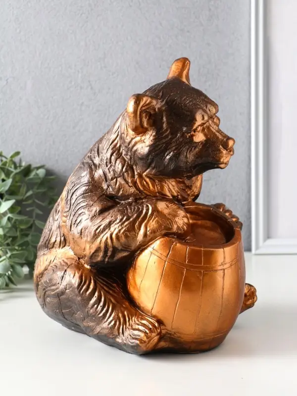 Копилка для денег &laquo;Медведь с бочонком&raquo;, гипс под бронзу, 29&times;20&times;25 см