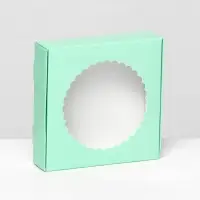 Подарочная коробка сборная с окном, зелёный, 11.5×11.5×3 см