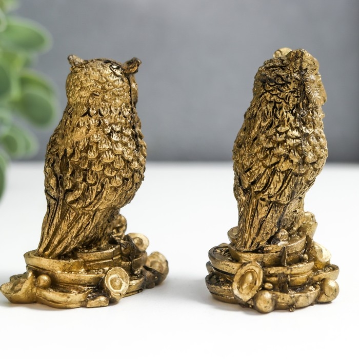 Нэцке полистоун под бронзу Нэцке полистоун под бронзу "Филины на монетах" набор 2 шт 6х3,5х4 см