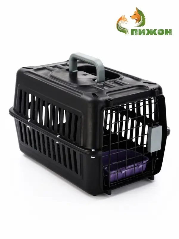 Переноска для животных с сеткой и миской пластиковая 44 х 31 х 27 см, чёрная Переноска для животных с сеткой и миской пластиковая 44 х 31 х 27 см, чёрная