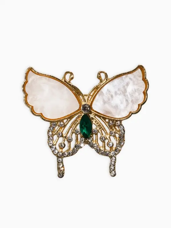 Брошь  Брошь "Бабочка", цвет бело-зелёный в золоте