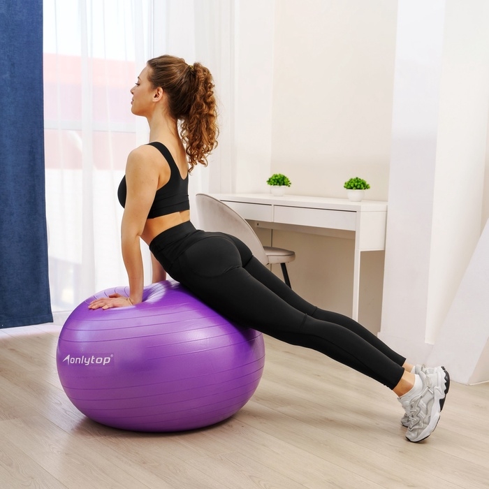 Фитбол ONLYTOP, d=85 см, 1400 г, антивзрыв, цвет фиолетовый Фитбол ONLYTOP, d=85 см, 1400 г, антивзрыв, цвет фиолетовый