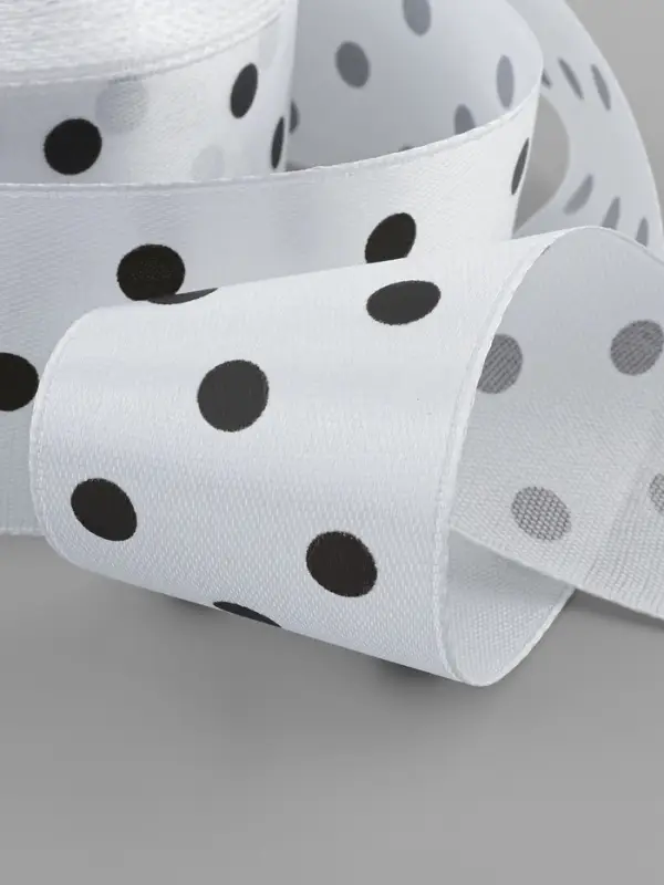 Лента атласная &laquo;Горошек&raquo;, 40 мм, 23&plusmn;1 м, белая №001