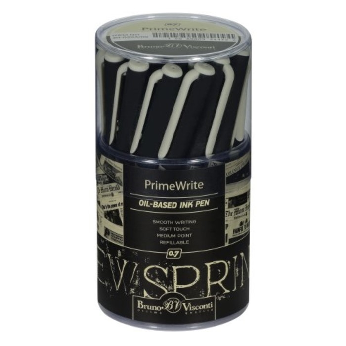 Ручка шариковая BrunoVisconti PrimeWrite Ручка шариковая BrunoVisconti PrimeWrite "Газета-1", узел 0.7 мм, синие чернила, масляная основа, матовый корпус Soft Touch