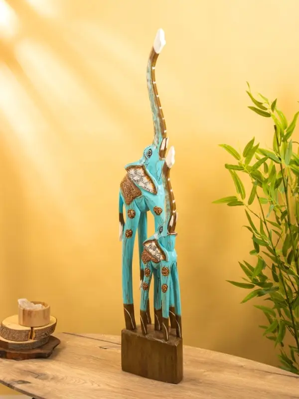 Сувенир Сувенир "Слоны" дерево 20х12х100 см, цв. бирюзовый