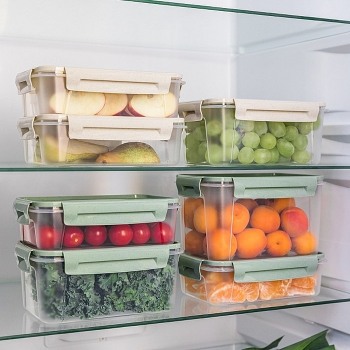 Контейнер пищевой Lock&Ok, 1,1 л, 18,6&times;12,2&times;8,1 см, прозрачный, крышка зелёная