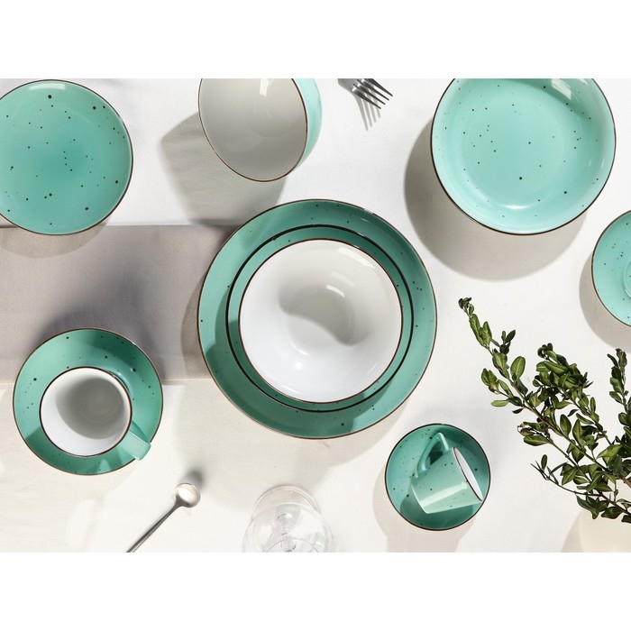 Тарелка фарфоровая плоская DOTS menta, d=20 см, цвет бирюзовый